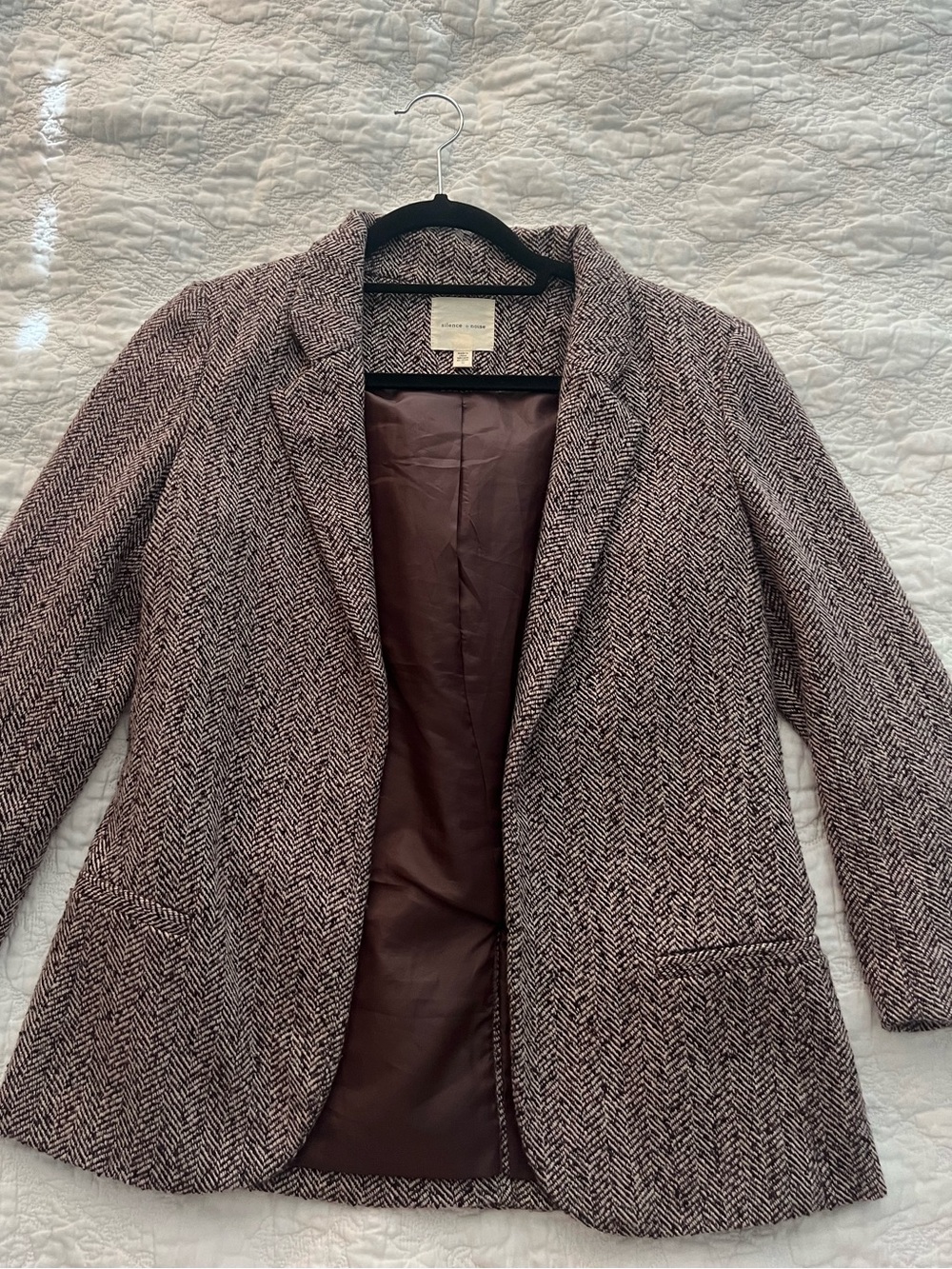 silence + noise Brown Taupe Herringbone Blazer